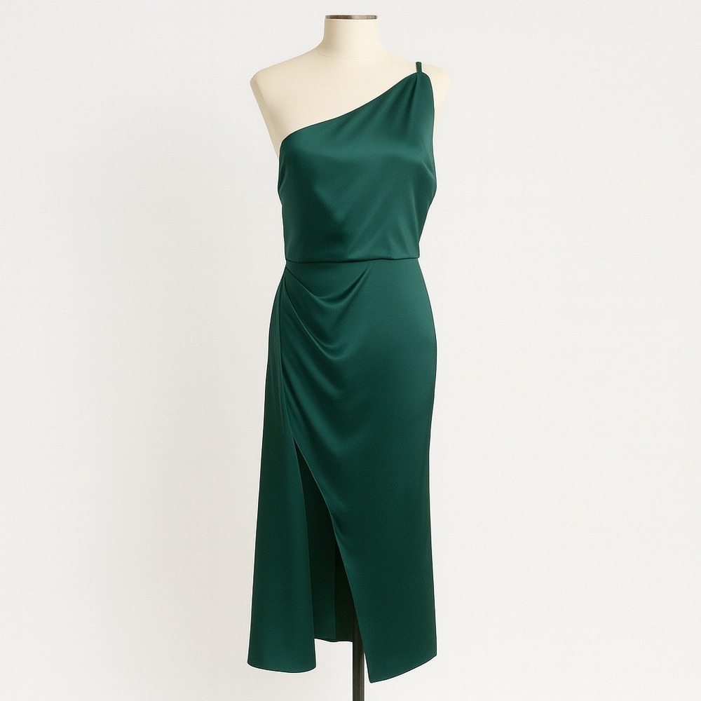 Azazie One Shoulder Emerald‎ Green Formal Gown Bridesmaid Dress Size C